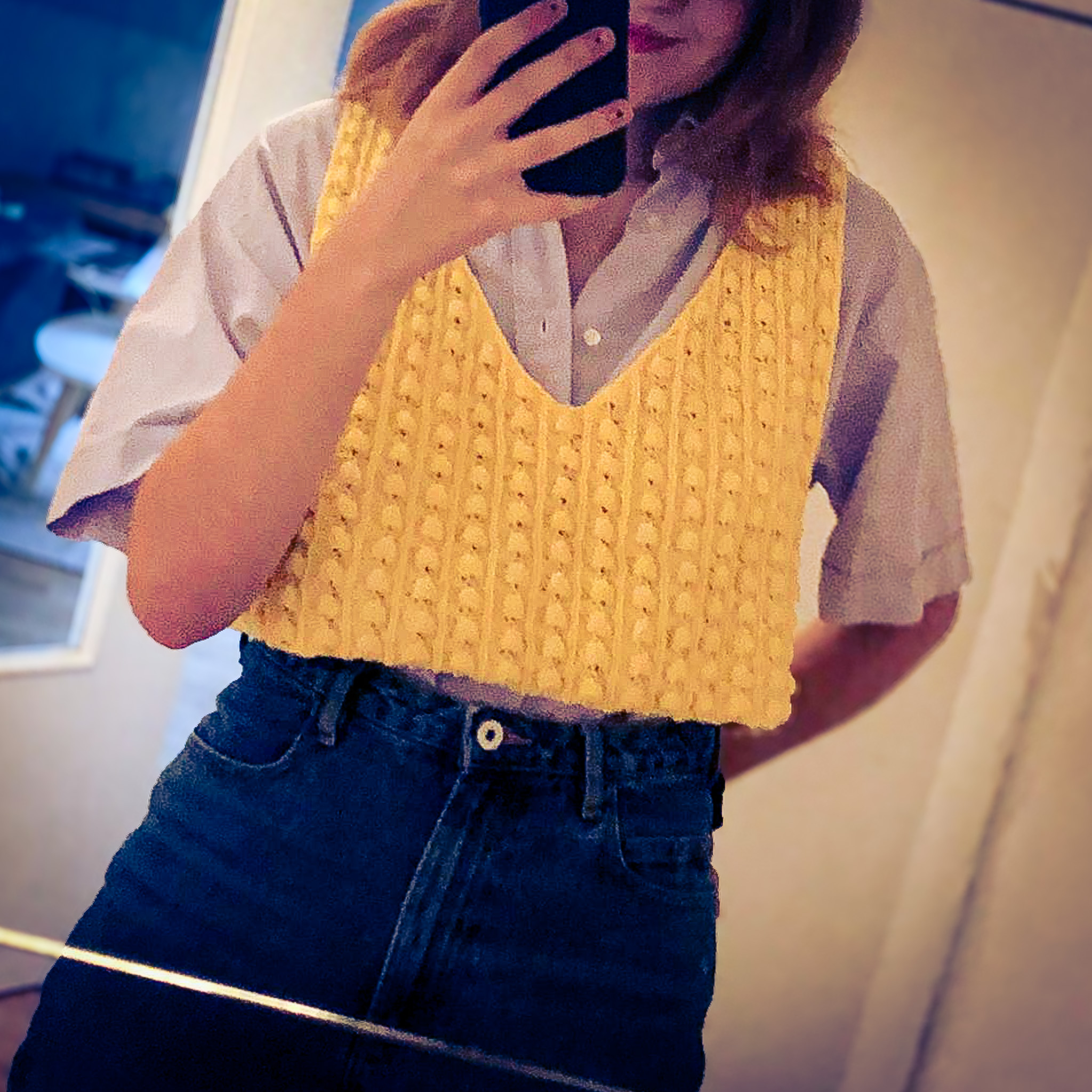 Veste sans manche jaune Tricoté sur mesure